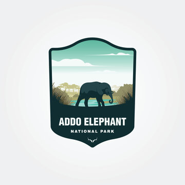 Addo Elephant National Park text depicts elephant near water logo illustration design