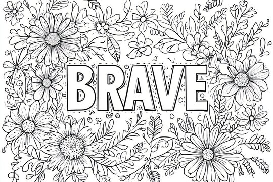 Inspirational Coloring Page Featuring the Word Brave