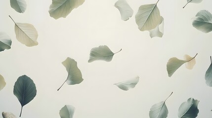 A serene composition of floating leaves against a soft background, evoking tranquility.