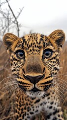 Fototapeta premium Leopard walking through the underbrush at sunrise in the wild
