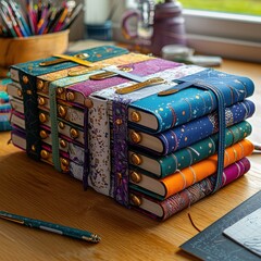 a diy fabric covered journal project featuring beautiful journals with uniqu