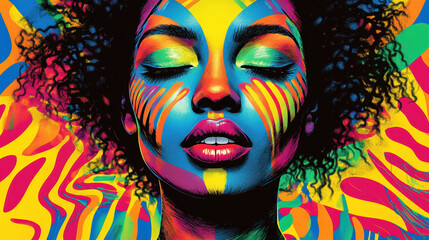 Fototapeta premium Vibrant Black History Month Poster with Woman’s Face and African Patterns