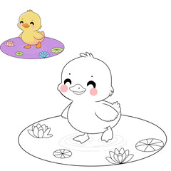 Coloring book for children (cartoon baby duck). Coloring book, education game for children.