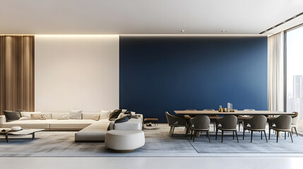 Modern conference room with sleek, minimalist design with copy space, 3d rendering