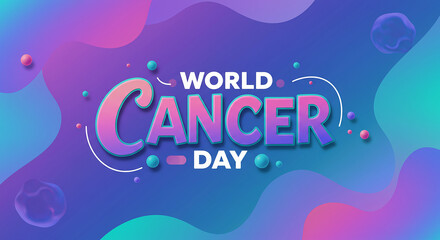 World Cancer Day Awareness Campaign Abstract Design with Gradient Colors and Fluid Shapes