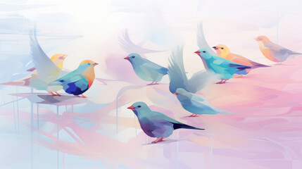 Fototapeta premium Abstract Illustration of Colorful Birds in Flight