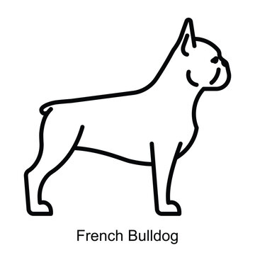French bulldog, line icon. Dog is standing, side view. ditable strokes, thin line.