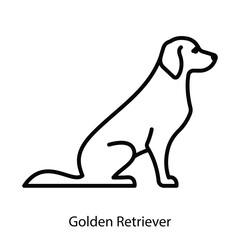 Golden Retriever, line icon. Sitting dog icon.  Linear illustration, editable strokes