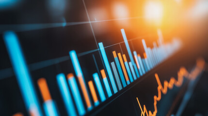 Abstract business Financial charts show a significant increase in profits in the stock market.This is driven by higher interest rates and continued growth. In the innovation world network of financial