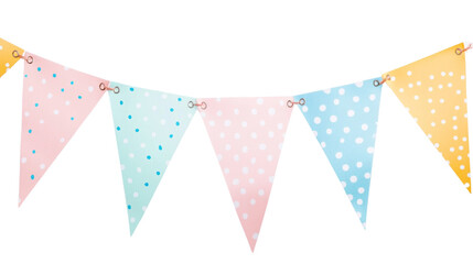 Colorful party flags background on white background.