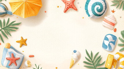 vibrant beach themed illustration featuring seashells, starfish, and tropical elements, perfect for summer vibes