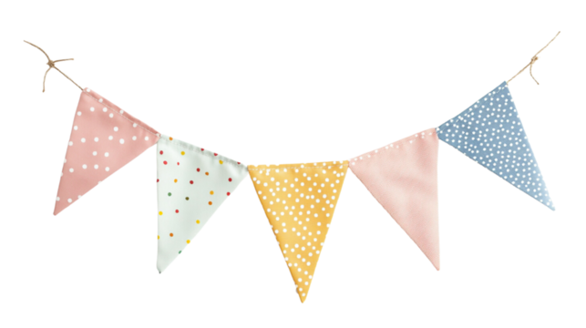 Colorful party flags background on white background.