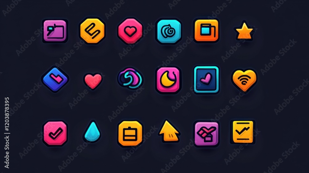 Aufkleber colorful and modern icons display different symbols of engagement, notifications, and tasks in a dig