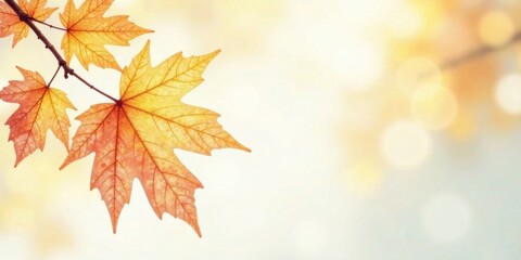 Autumnal Maple Leaves on a Branch Against a Soft-Focus Background, Perfect for Seasonal Designs and Projects