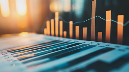 Abstract business Financial charts show a significant increase in profits in the stock market.This is driven by higher interest rates and continued growth. In the innovation world network of financial
