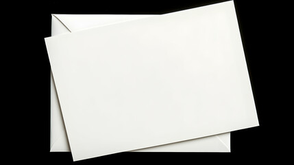 Blank white card in white envelope, isolated on black background; ideal for mockups or stationery design