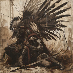 Ilustracja fantastyczna, husaria i indianie, gladiatorzy, pióra © Moneymaker