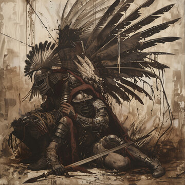 Ilustracja fantastyczna, husaria i indianie, gladiatorzy, pi&oacute;ra