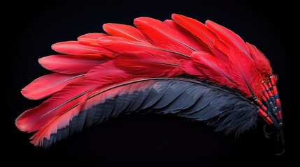Obraz premium A solitary feathered headdress from a Native American tribe set against a black background.