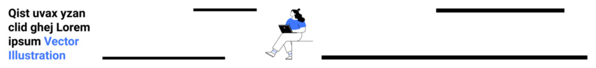 Obraz premium Sitting person with laptop, placeholder text, horizontal lines. Ideal for business, productivity, technology, design, presentations, marketing, websites. Landing page