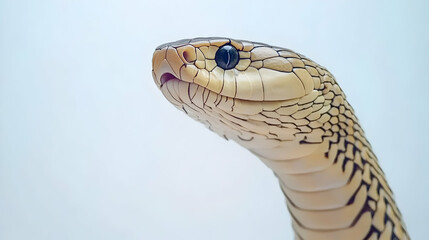 Fototapeta premium Close-up of a yellow snake's head against a white background, possibly for wildlife or nature photography