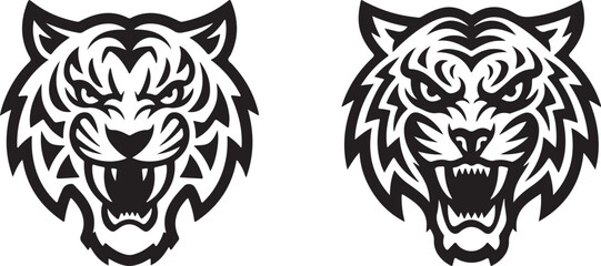 Two tiger head silhouette vector illustration