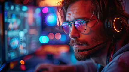 Fototapeta na wymiar informatyk, analityk, człowiek przy pracy, komputery, technologie