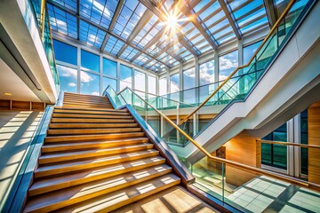 Fototapeta premium Modern Staircase Architecture, Glass Skylights, Geometric Lines, Interior Design, Light and Shadow