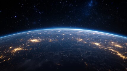 Obraz premium planet Earth from space, showcasing the intricate network of city lights illuminating the night side of our planet against a backdrop of countless stars.