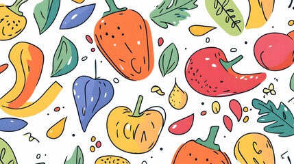 Colorful Vegetable Pattern, Food Illustration, White Background, Healthy Eating Design