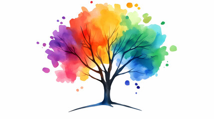 Colorful watercolor rainbow tree; nature, growth, diversity, peace, hope; website banner