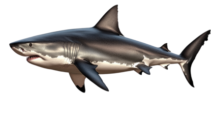 Great White Shark: A powerful and majestic great white shark, the apex predator of the ocean, swims with a sleek and formidable presence.