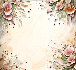 Gold and Brown Floral Border Floral Design Elegant Distressed Frame Cover Art.generative ai