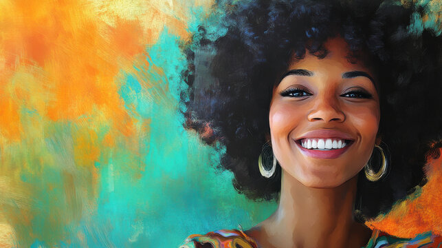 Joyful African American Hippie Woman with a Big Smile:  Black History Month
