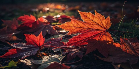 Moody Autumn Leaves in Low Light, Golden Hour Fall Foliage Photography