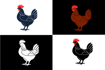 Vector image of an hen logo on white background and black background
