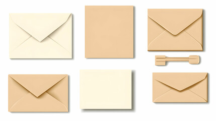 Envelopes, paper, stationery, mockup, flat lay, white background, design, office supplies