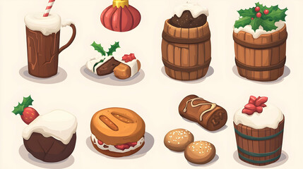 Festive Christmas treats and drinks collection; perfect for holiday cards, websites, or festive baking blogs