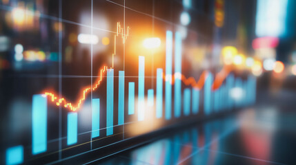 Abstract business Financial charts show a significant increase in profits in the stock market.This is driven by higher interest rates and continued growth. In the innovation world network of financial