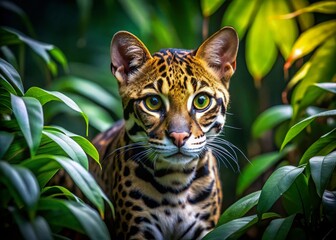 Mysterious Ocelot in Tropical Rainforest Shadow - Wildlife Photography