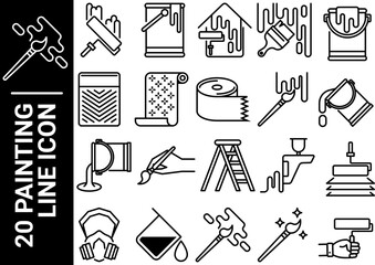 painting line icon, black and white
