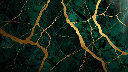 Emerald green dark marble pattern with golden veins close up. Background texture for backdrops or mapping