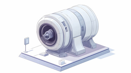 Futuristic industrial machine, factory floor, isometric view, technological advancement, website banner