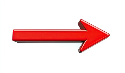 Vivid Red 3D Arrow in Cartoon Style, Simple Design on White Background