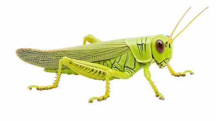Green grasshopper on white background, perfect for nature, science, or educational materials