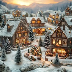 Fototapeta premium Interactive Christmas Town in 5D Gigapixel Detail