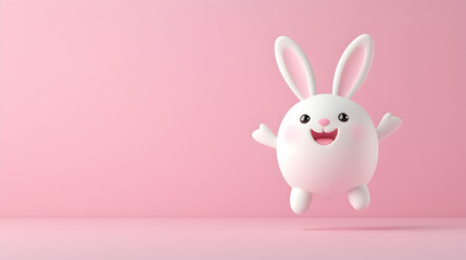 Obraz premium Happy Easter bunny jumping on pink background. Perfect for cards, websites, or spring promotions
