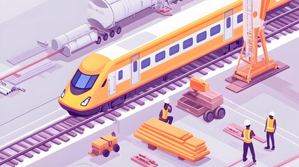 High-speed train maintenance, depot, workers, railway tracks, infrastructure project, transportation