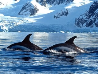 Naklejka premium Dolphins, whales, and seals, gliding gracefully through the ocean, showcasing the elegance and power of marine mammals in their natural aquatic habitats.