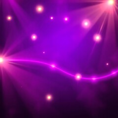 Abstract purple glowing light streaks and sparkles on dark background.
